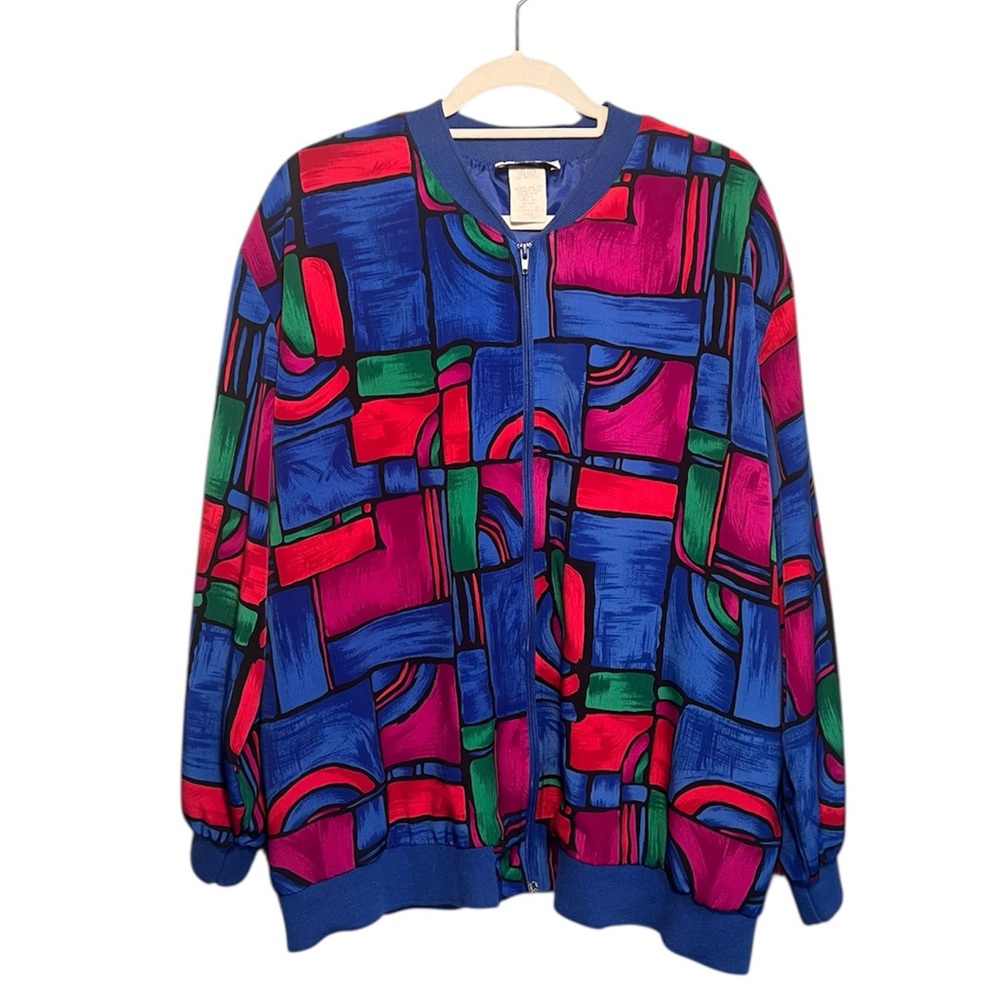 Vintage Teddi Abstract Picasso Vibrant Lightweight Full Zip Jacket Size 20 - Picture 7 of 7